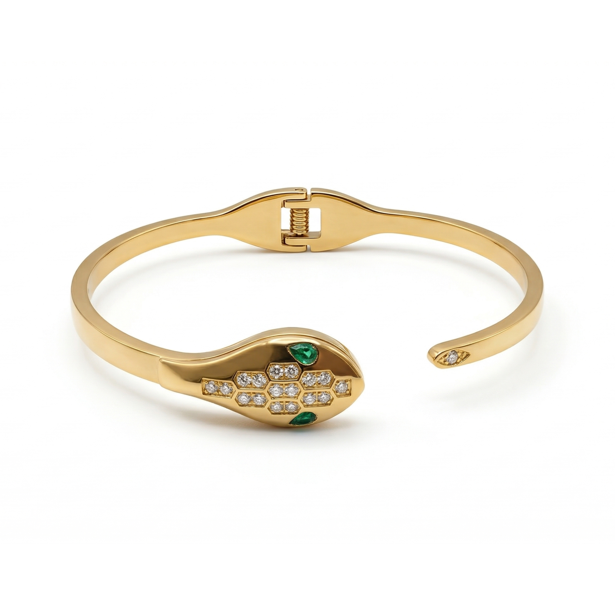 Pulsera Rígida Diseño Serpiente con Esmaltes de Colores y Circonitas - 100% Acero Bañado en Oro 18K