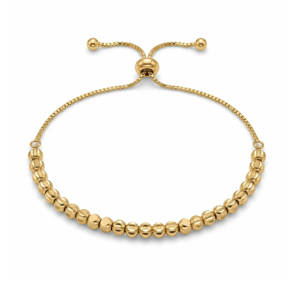 Pulsera Ajustable de Acero Chapado en Oro 18K con Bolas Texturizadas