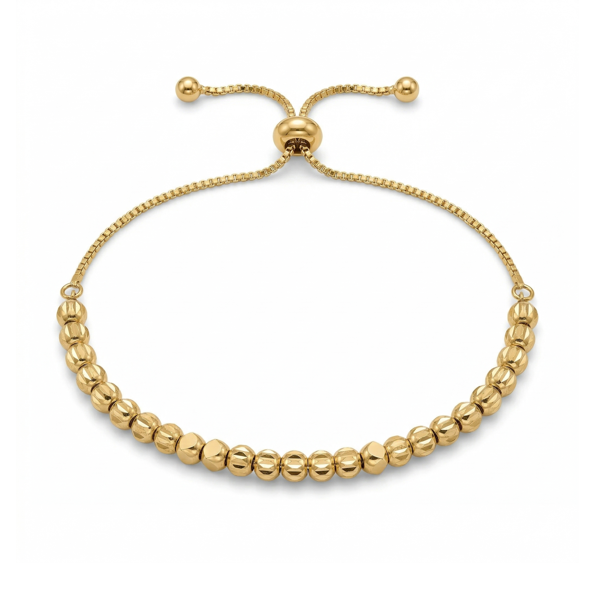 Pulsera Ajustable de Acero Chapado en Oro 18K con Bolas Texturizadas