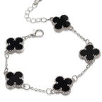 Pulsera de Trébol con Ónix Negro 100% Acero Bañada en Oro Blanco de 18K - Elegancia Moderna