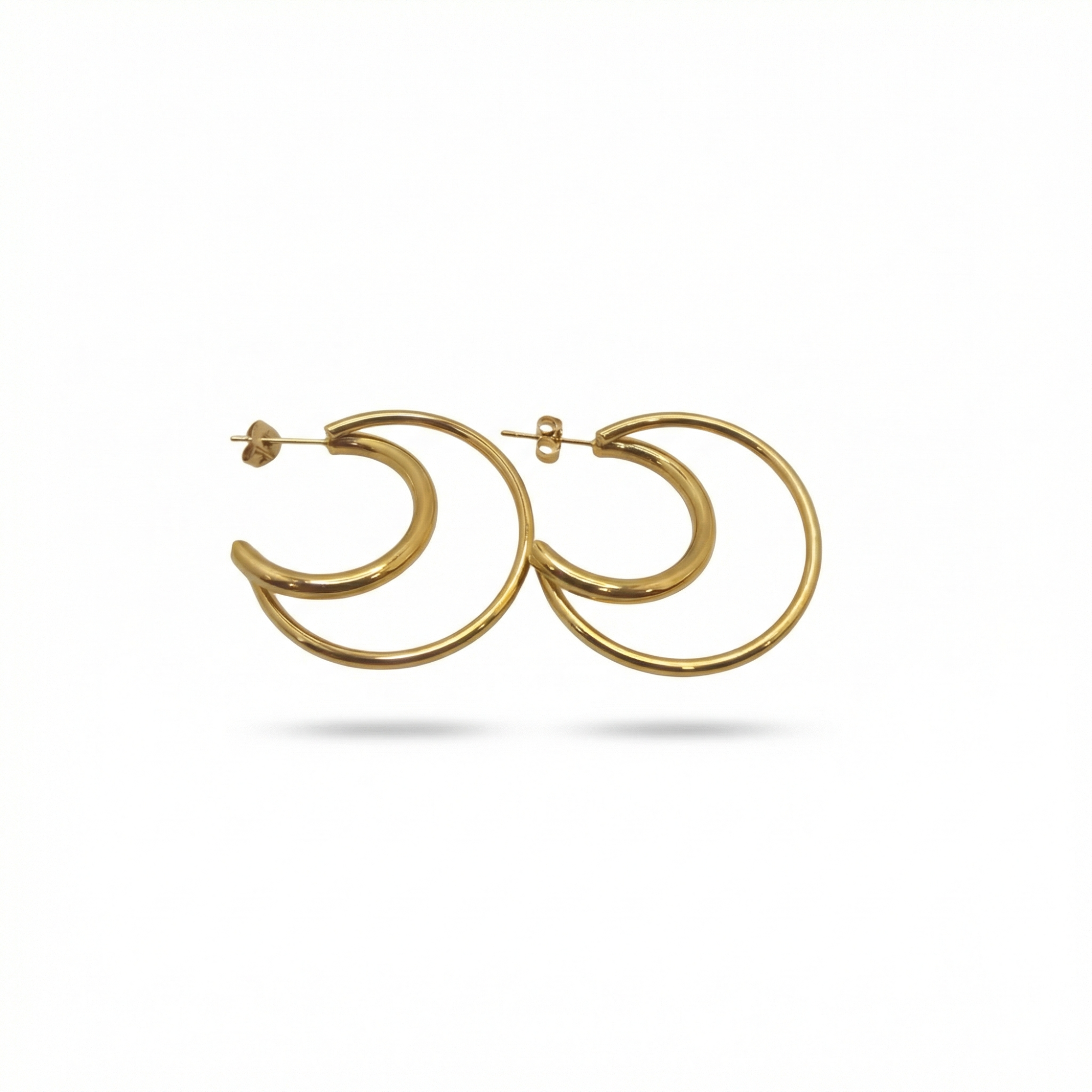 Pendientes de Doble Aro Media Luna 100% Acero Bañado en Oro 18K