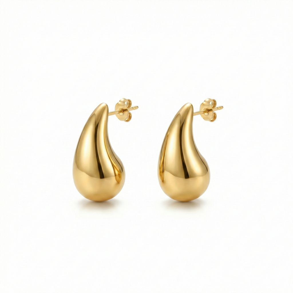 Pendientes de Aro en Forma de Gota Abultada - 100% Acero Bañado en Oro 18K