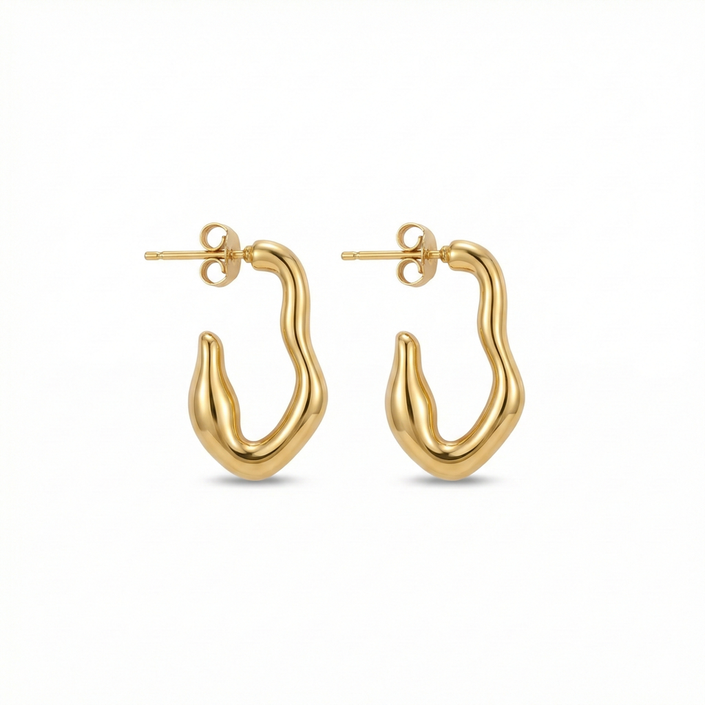 Pendientes Ondulados Irregulares 100% Acero Bañado en Oro 18K