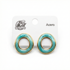 Pendientes de Aro Ovalado con Esmalte Turquesa - 100% Acero Bañado en Oro 18K