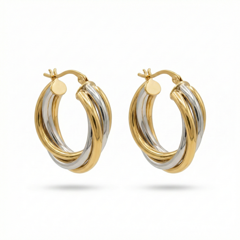 Pendientes de Aro Triple Banda 100% Acero Bañado en Oro 18K