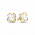 Pendientes de Botón Trébol Blanco Nácar 100% Acero Bañado en Oro 18K