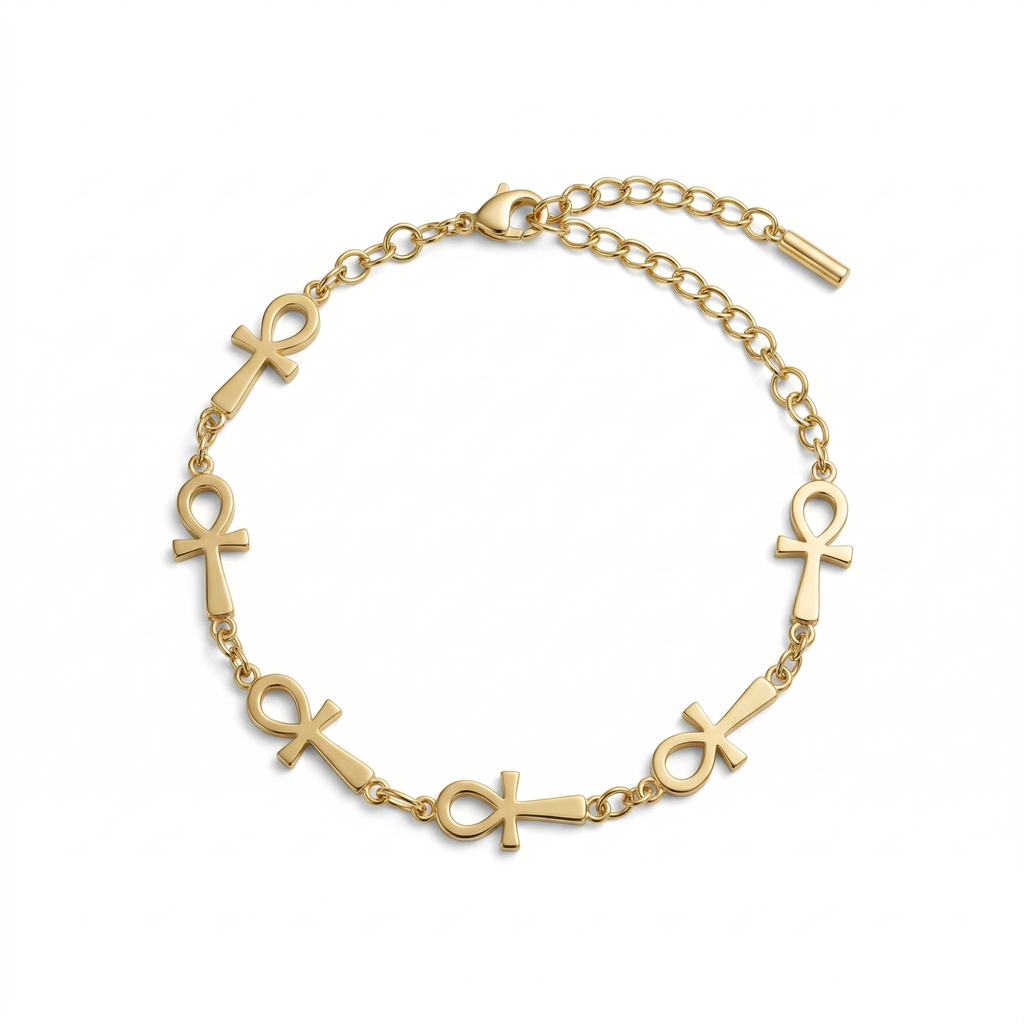 Pulsera de Cruces Egipcias (Anj) 100% Acero Bañado en Oro 18K