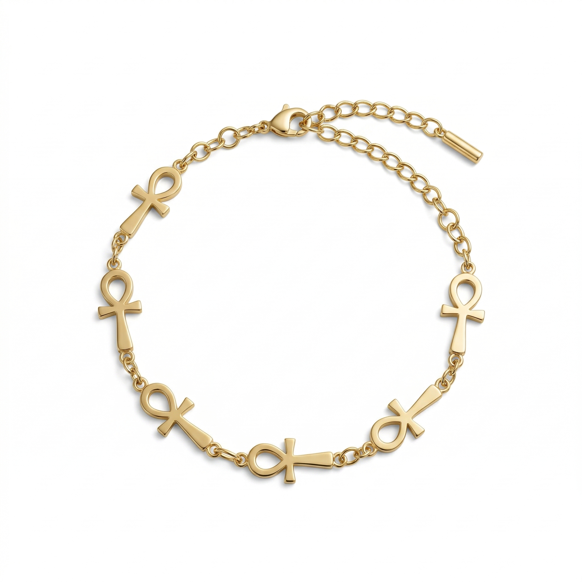 Pulsera de Cruces Egipcias (Anj) 100% Acero Bañado en Oro 18K