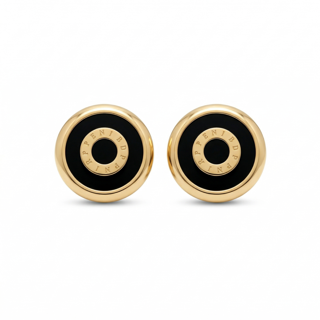Pendientes Círculos Concéntricos Negros y Dorados 100% Acero Bañado en Oro 18K