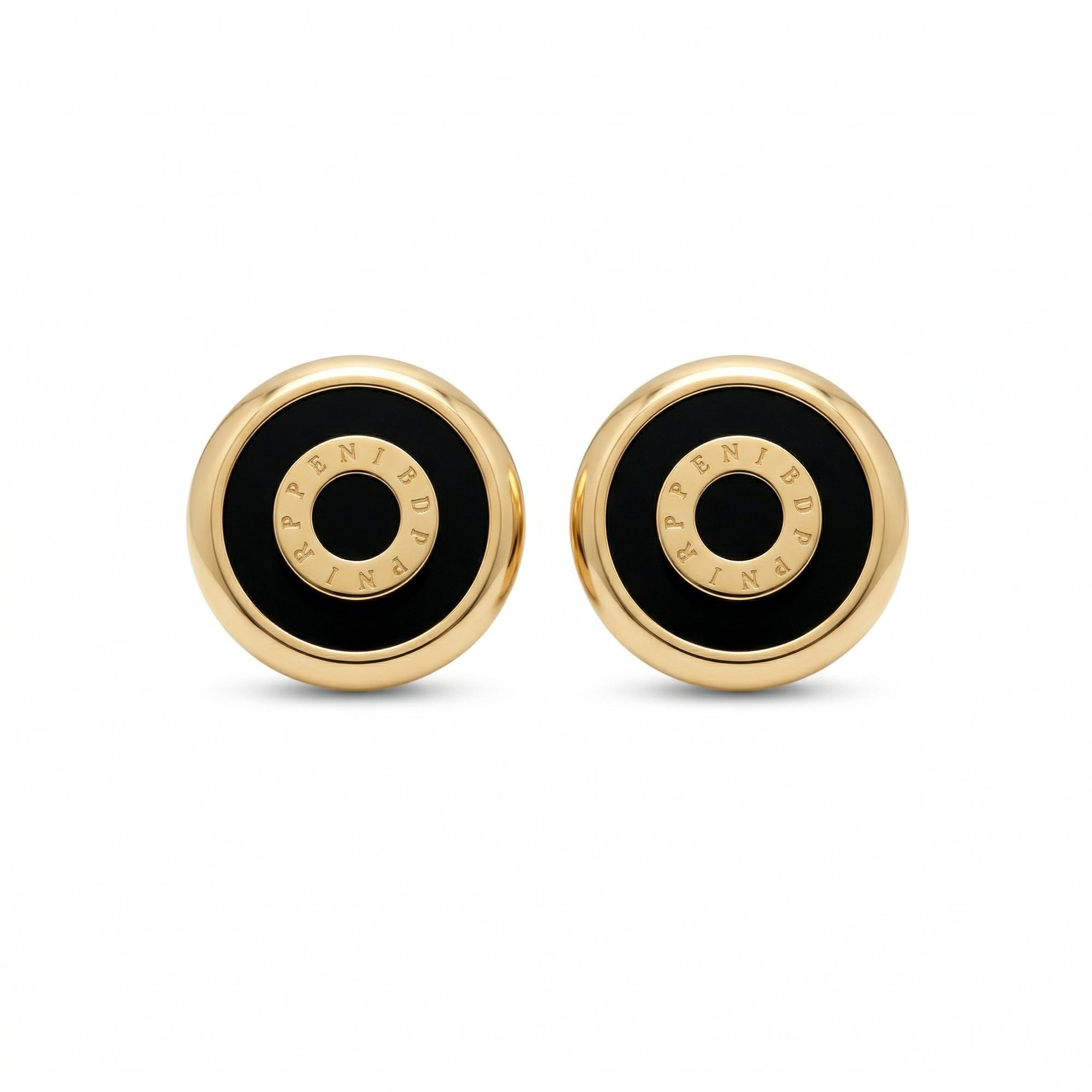Pendientes Círculos Concéntricos Negros y Dorados 100% Acero Bañado en Oro 18K
