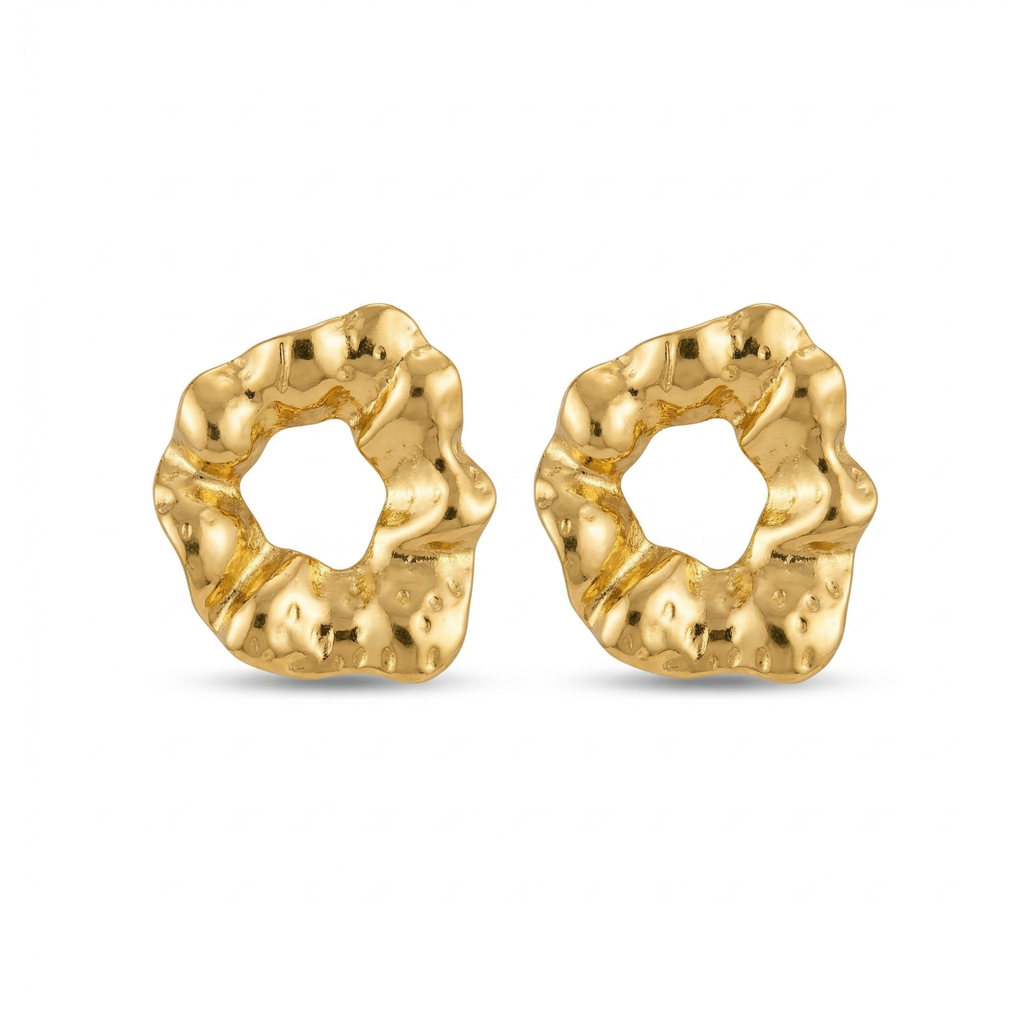 Pendientes de Aro Irregular con Textura Ondulada - 100% Acero Bañado en Oro 18K