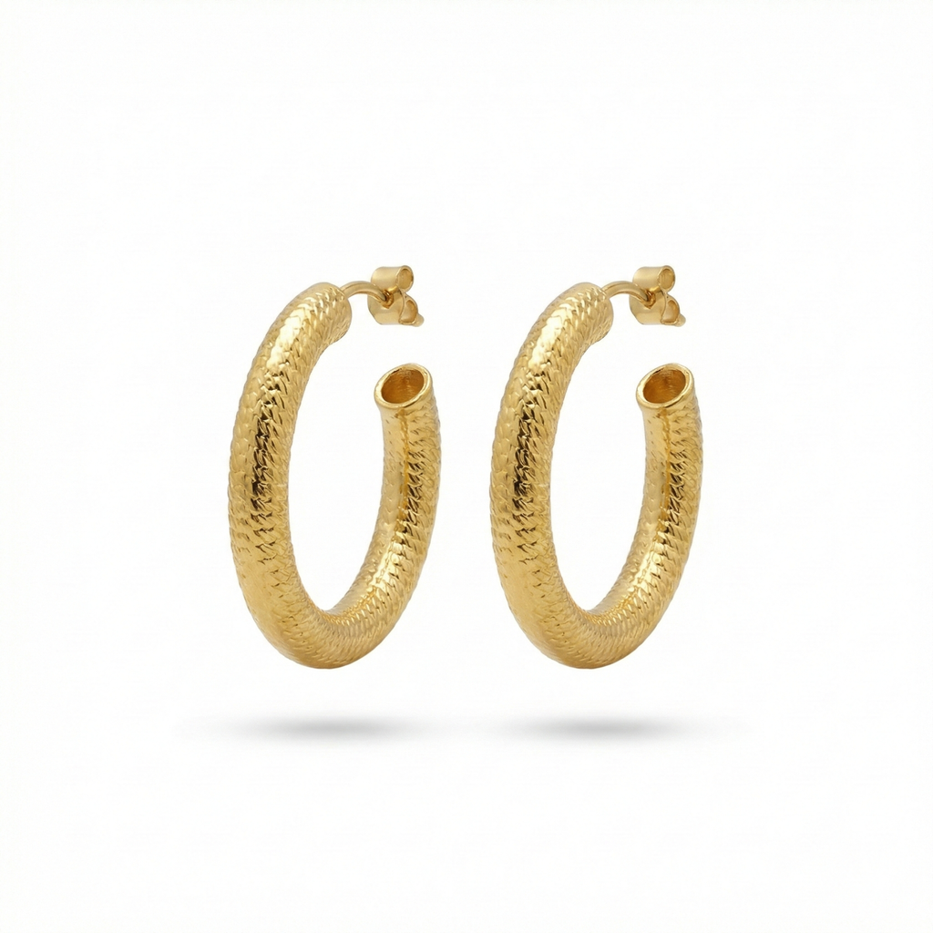 Pendientes de Aro Texturizados Dorados 100% Acero Bañado en Oro 18K