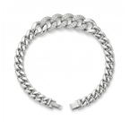 Pulsera de Cadena Gruesa con Eslabones Centrales de Brillantes de Acero Chapado en Plata
