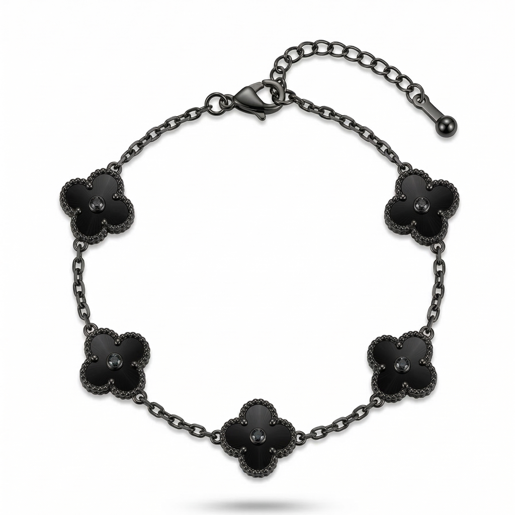 Pulsera Tréboles Negros con Textura - 100% Acero Bañado en Rodio Negro