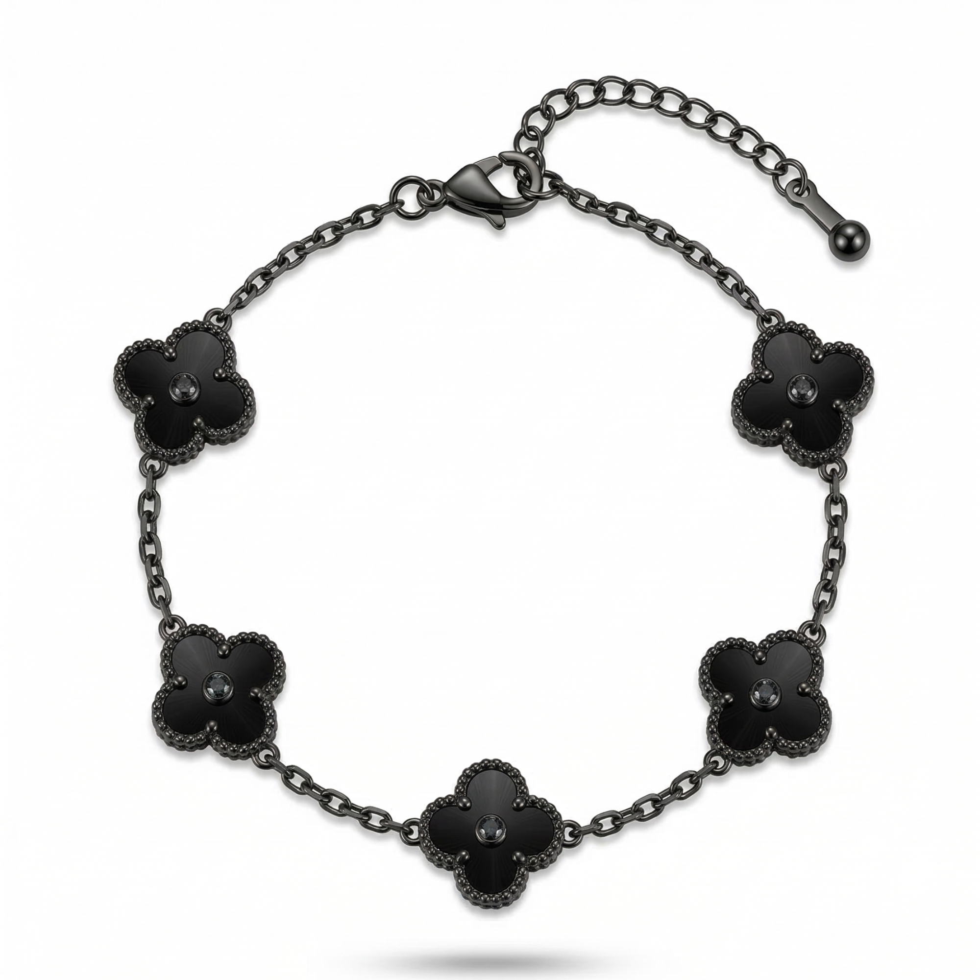 Pulsera Tréboles Negros con Textura - 100% Acero Bañado en Rodio Negro
