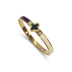 Pulsera Rígida con Trébol Esmaltado Negro, Detalles Blancos y Circonitas - 100% Acero Bañado en Oro 18K