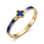 Pulsera Rígida con Diseño de Trébol Esmaltado Azul y Circonitas - 100% Acero Bañado en Oro 18K