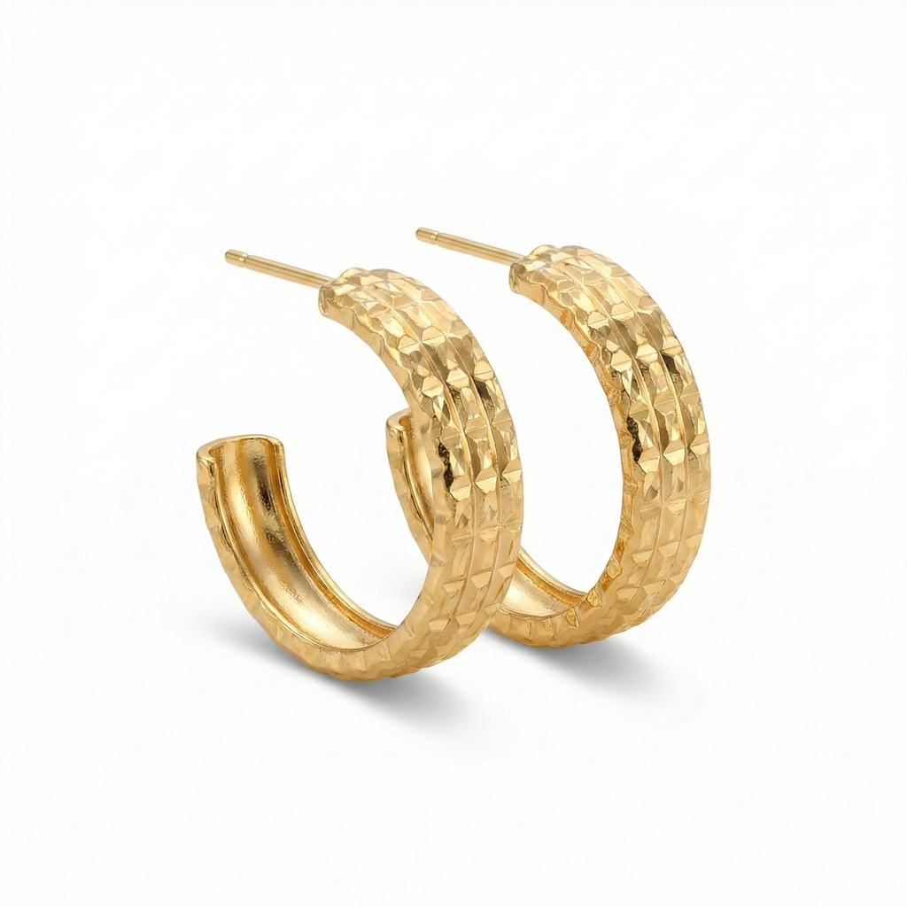 Pendientes de Aro Texturizados con Patrón de Escamas - 100% Acero Bañados en Oro de 18K