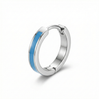 Pendientes de Aro Modernos con Detalle de Esmalte Azul Cielo - Acero Inoxidable