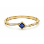 Pulsera Rígida con Cristal Cuadrado Azul y Circonitas - 100% Acero Bañado en Oro 18K