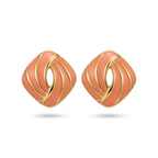 Pendientes Geométricos Esmalte Rosa y Rayas Doradas 100% Acero Bañado en Oro 18K