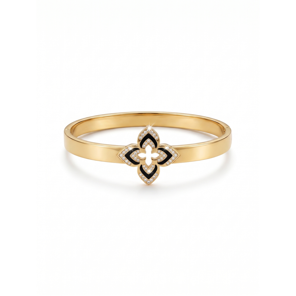 Brazalete Rígido Fleur Noire & Pavé Éclat