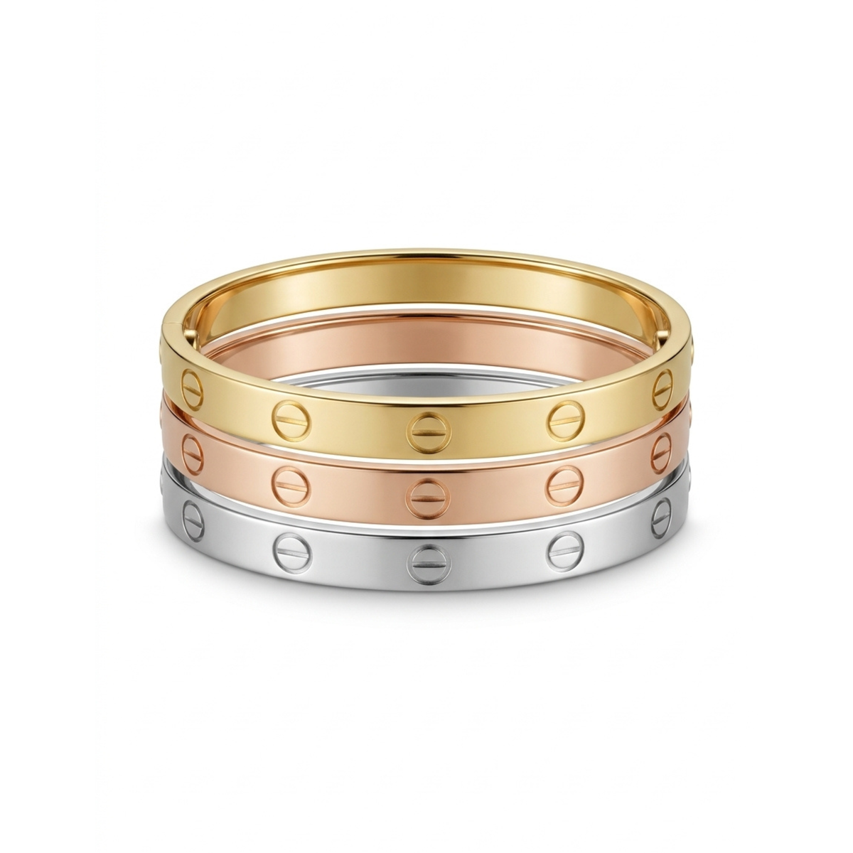 Pack de 3 Pulseras Love de Acero Inoxidable Bañadas en Oro 18K – Oro, Plata y Oro Rosado