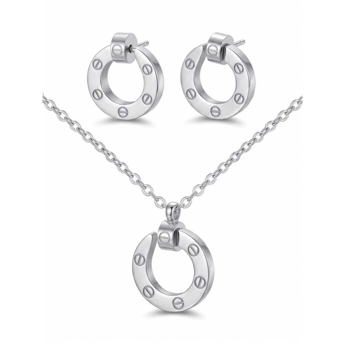 Collar y Pendientes Clou Circulaire Argenté