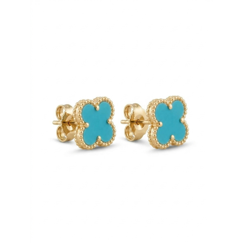 Pendientes de Botón Trèfle Turquoise Riviera con Borde Perlado