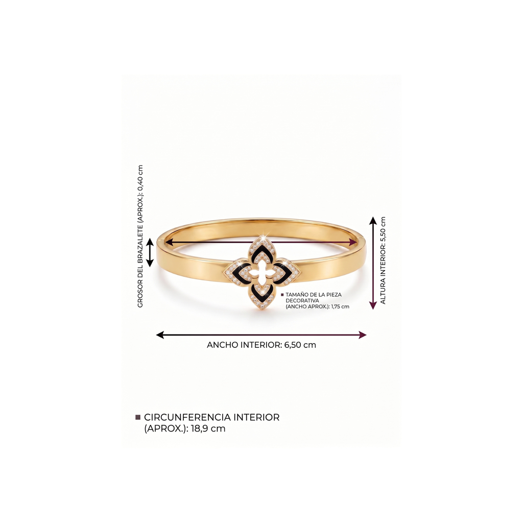 Brazalete Rígido Fleur Noire & Pavé Éclat