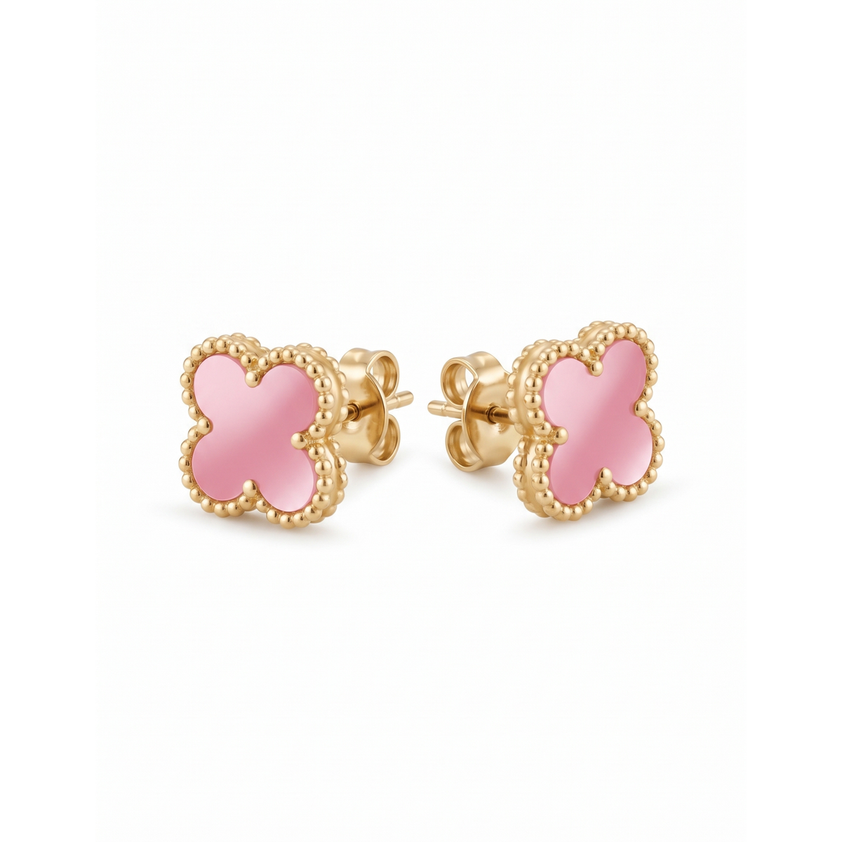 Pendientes Trébol Fortuna en Rosa Pastel & Oro Solaire