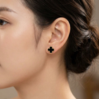 Pendientes de Trébol con Ónix Negro 100% Acero Bañados en Oro de 18K - Sofisticación Atemporal