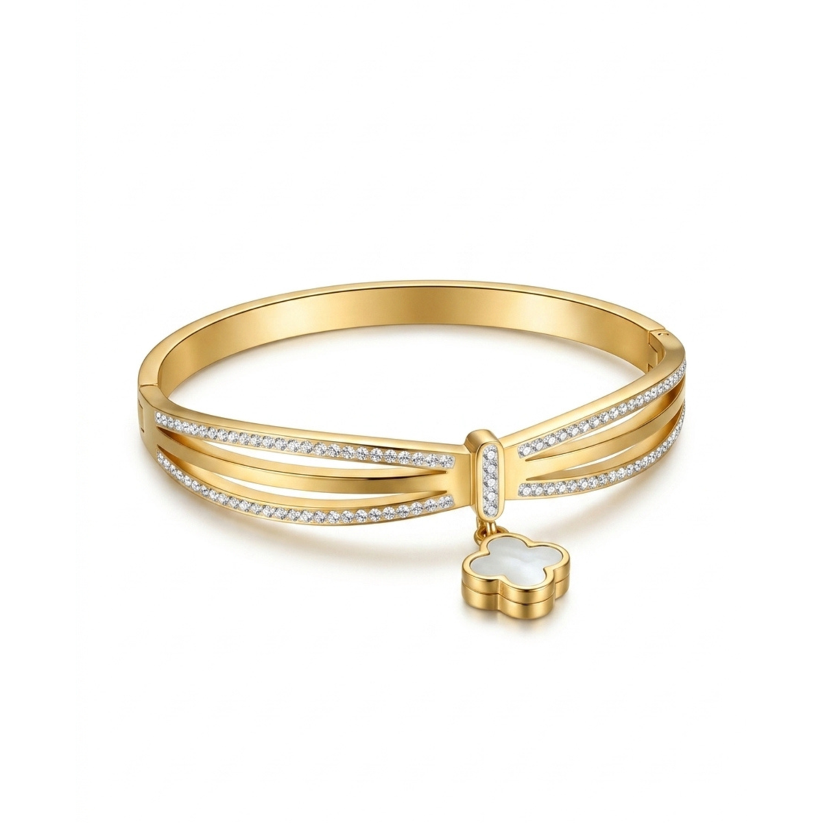 Brazalete Rígido Trèfle Nacré Pavé