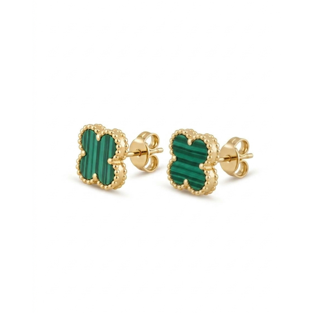 Pendientes Stud Clover Forêt Noble con Textura Ondulada Dorée