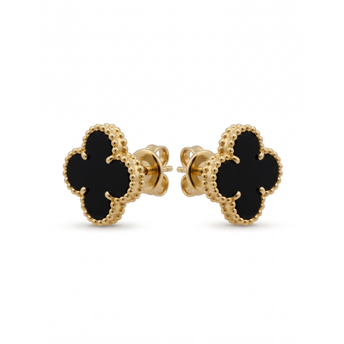 Pendientes de Trébol con Ónix Negro 100% Acero Bañados en Oro de 18K - Sofisticación Atemporal