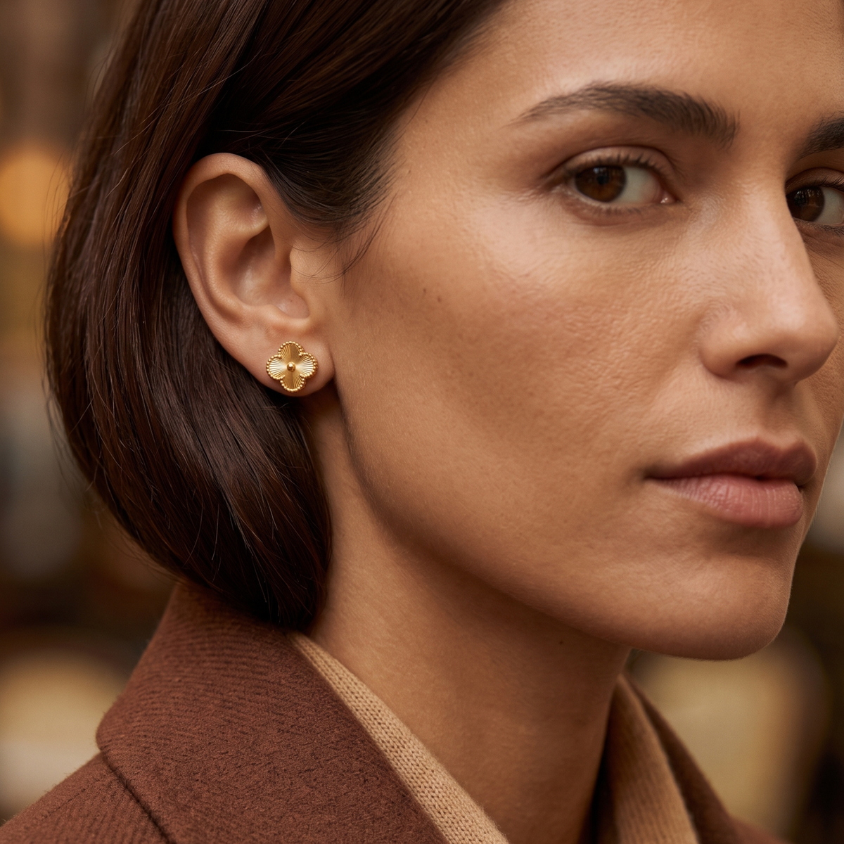 Pendientes de Trébol 100% Acero Bañados en Oro de 18K