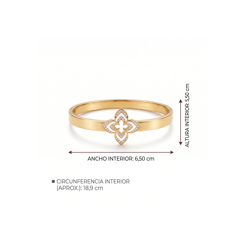 Brazalete Rígido Fleur Blanche & Pavé Éclat