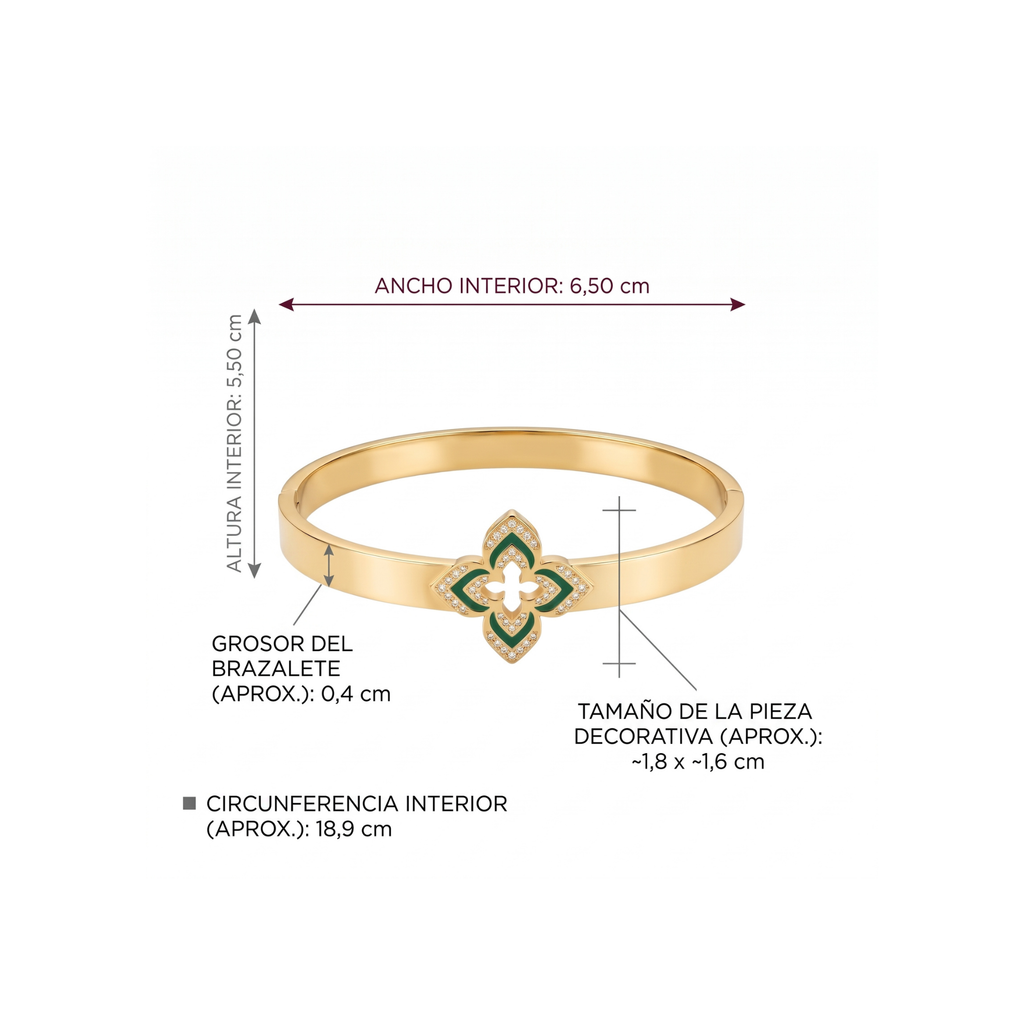 Brazalete Rígido Fleur Émeraude & Pavé Royale