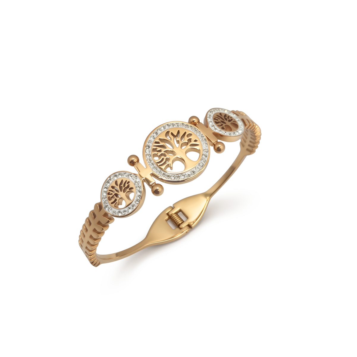 Pulsera Rígida Árbol de la Vida con Circonitas 100% Acero Bañado en Oro 18K