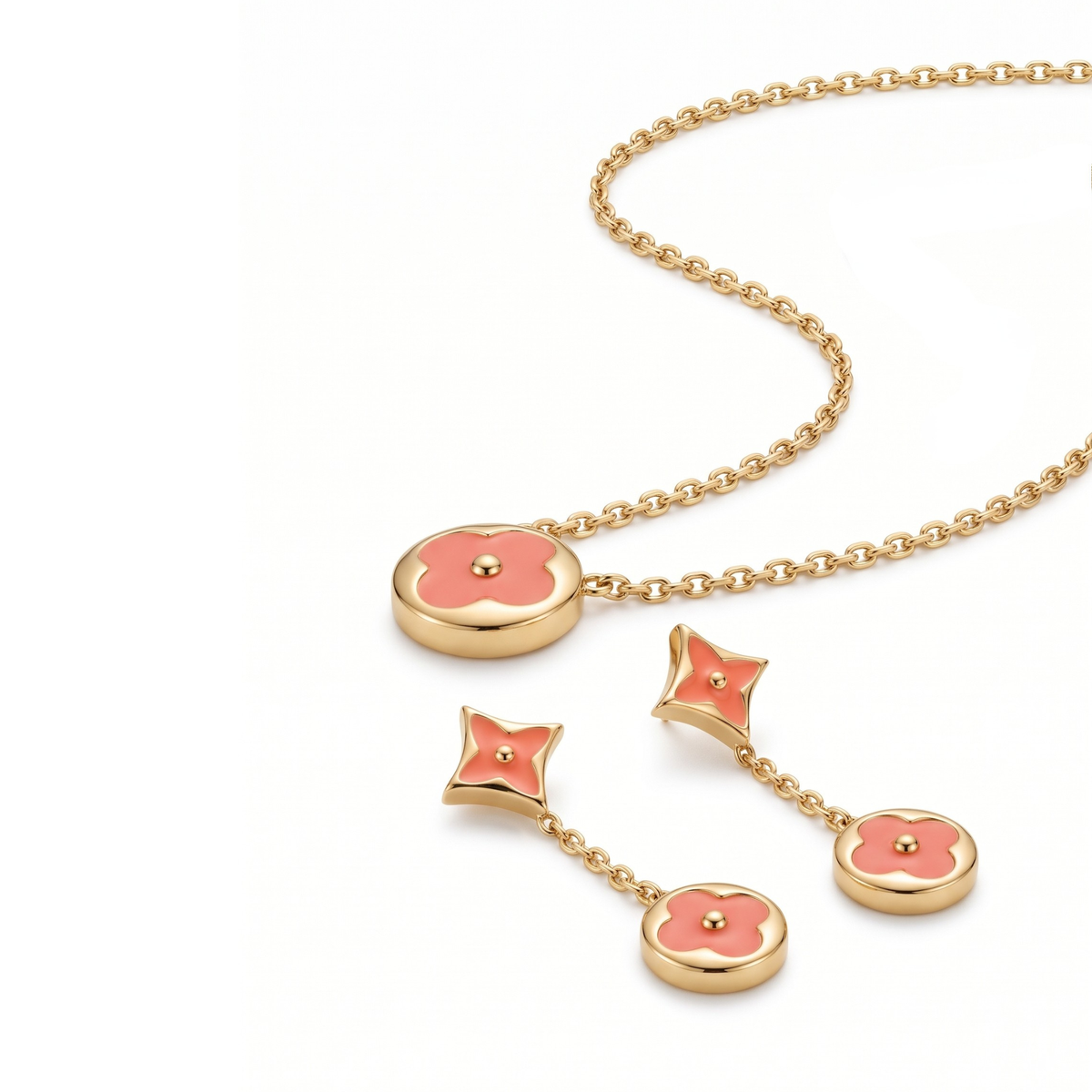 Collar y Pendientes Coral Éthéré