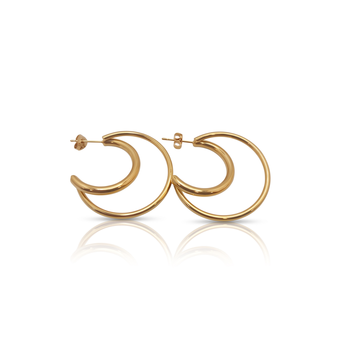 Pendientes de Doble Aro Media Luna 100% Acero Bañado en Oro 18K