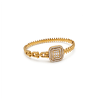 Pulsera Rígida con Charm Cuadrado de Circonitas 100% Acero Bañado en Oro 18K