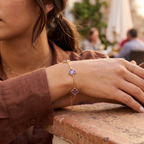 Pulsera de Trébol Morado Jaspeado 100% Acero Bañado en Oro 18K