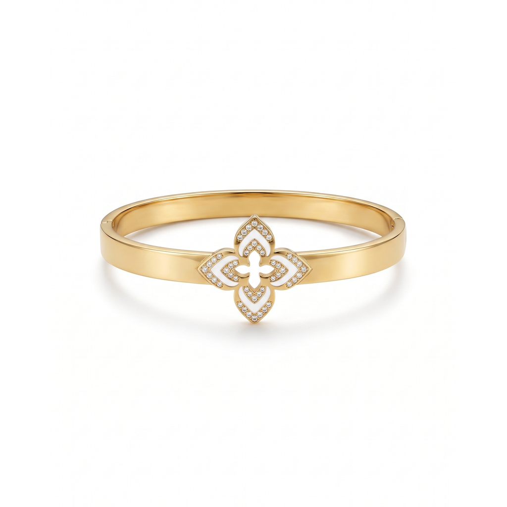 Brazalete Rígido Fleur Blanche & Pavé Éclat