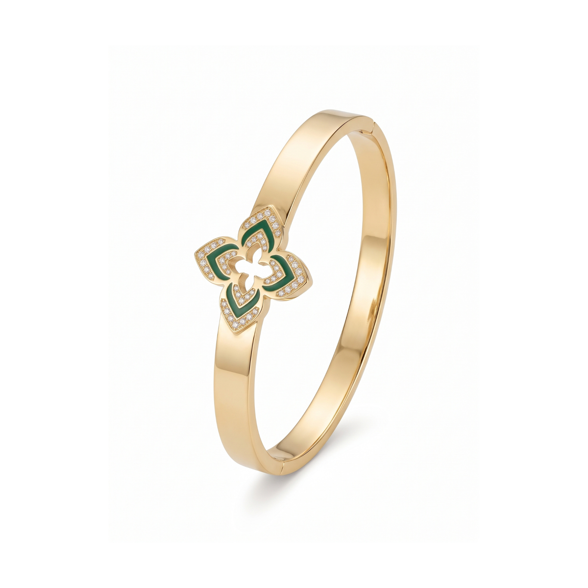 Brazalete Rígido Fleur Émeraude & Pavé Royale