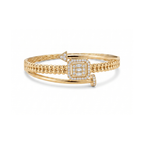 Pulsera Rígida Doble Banda con Charm Cuadrado de Circonitas 100% Acero Bañado en Oro 18K