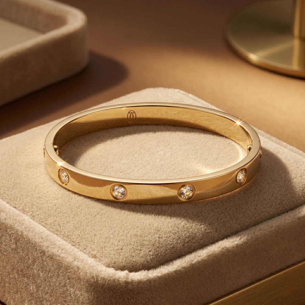 Pulsera Love de Acero Inoxidable Bañada en Oro de 18K (100%) - Diseño con Cristales