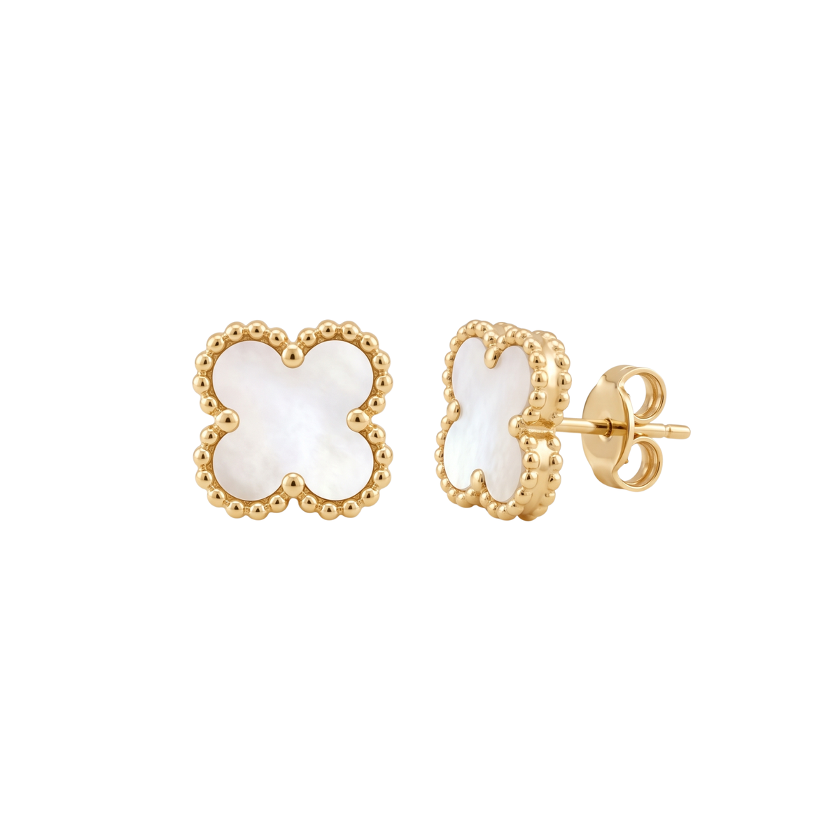 Pendientes de Trébol con Nácar 100% Acero Bañados en Oro de 18K - Elegancia Clásica