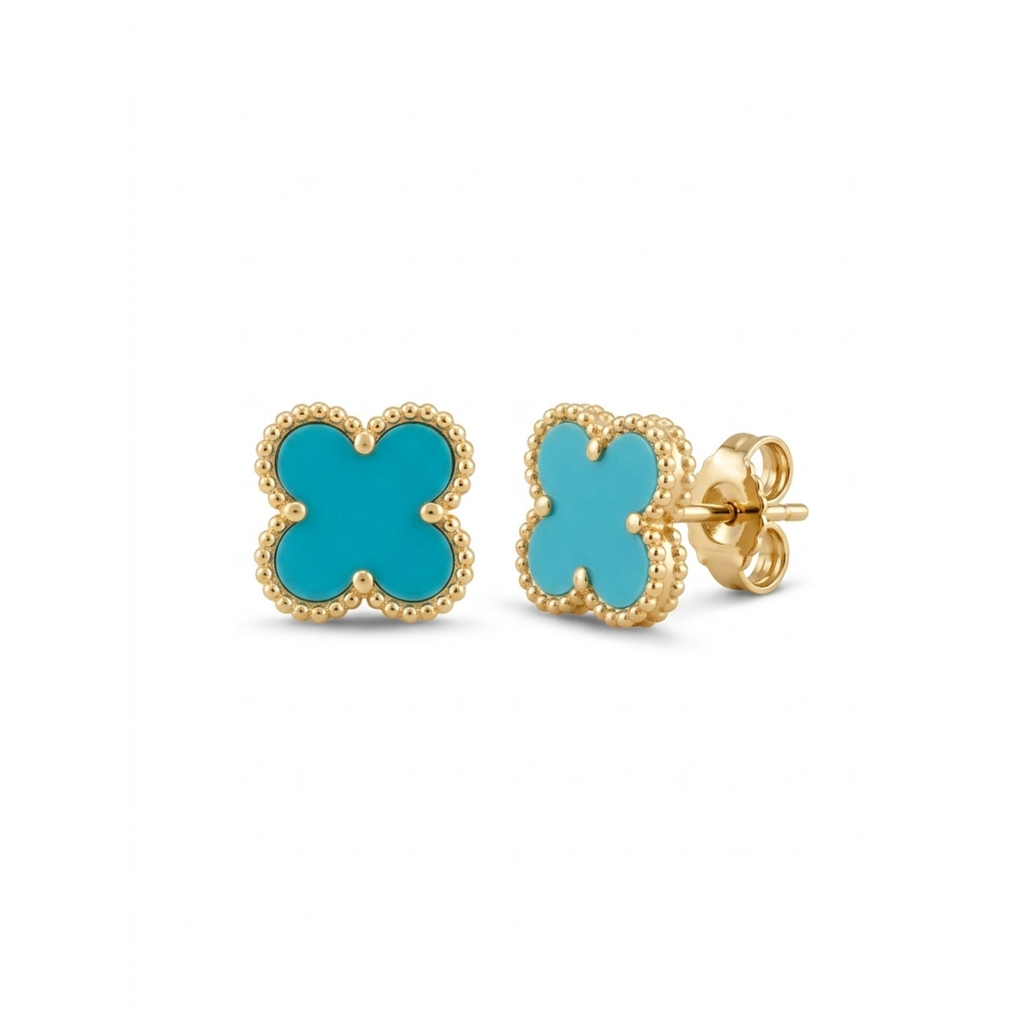 Pendientes de Botón Trèfle Turquoise Riviera con Borde Perlado