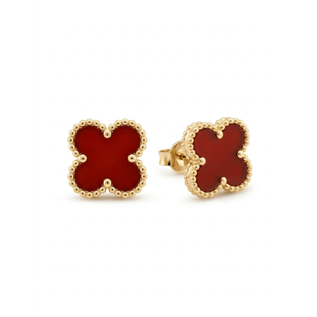 Pendientes Trébol Fortuna en Rojo Terracota & Oro Solaire